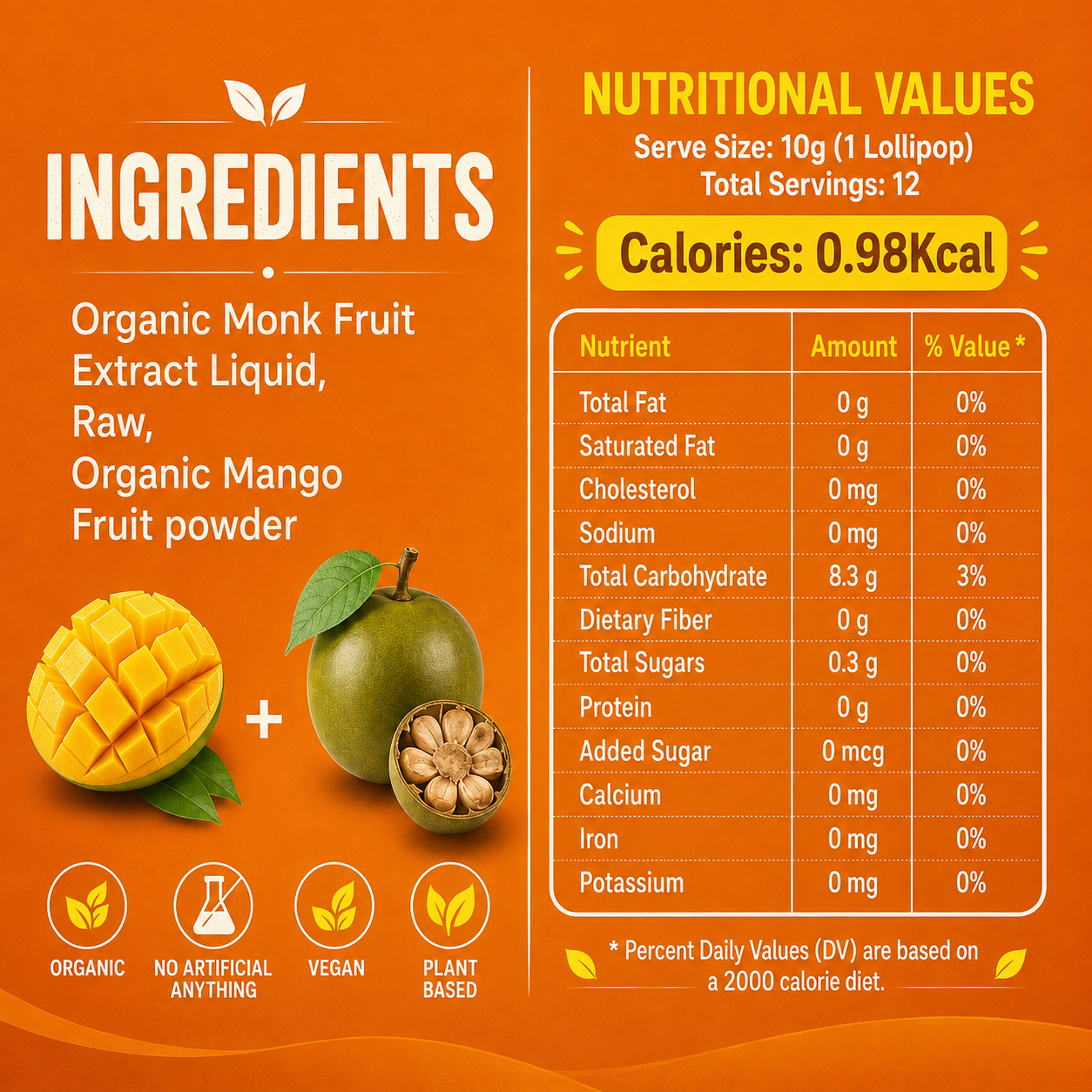Zero Sugar Organic Mango Pops